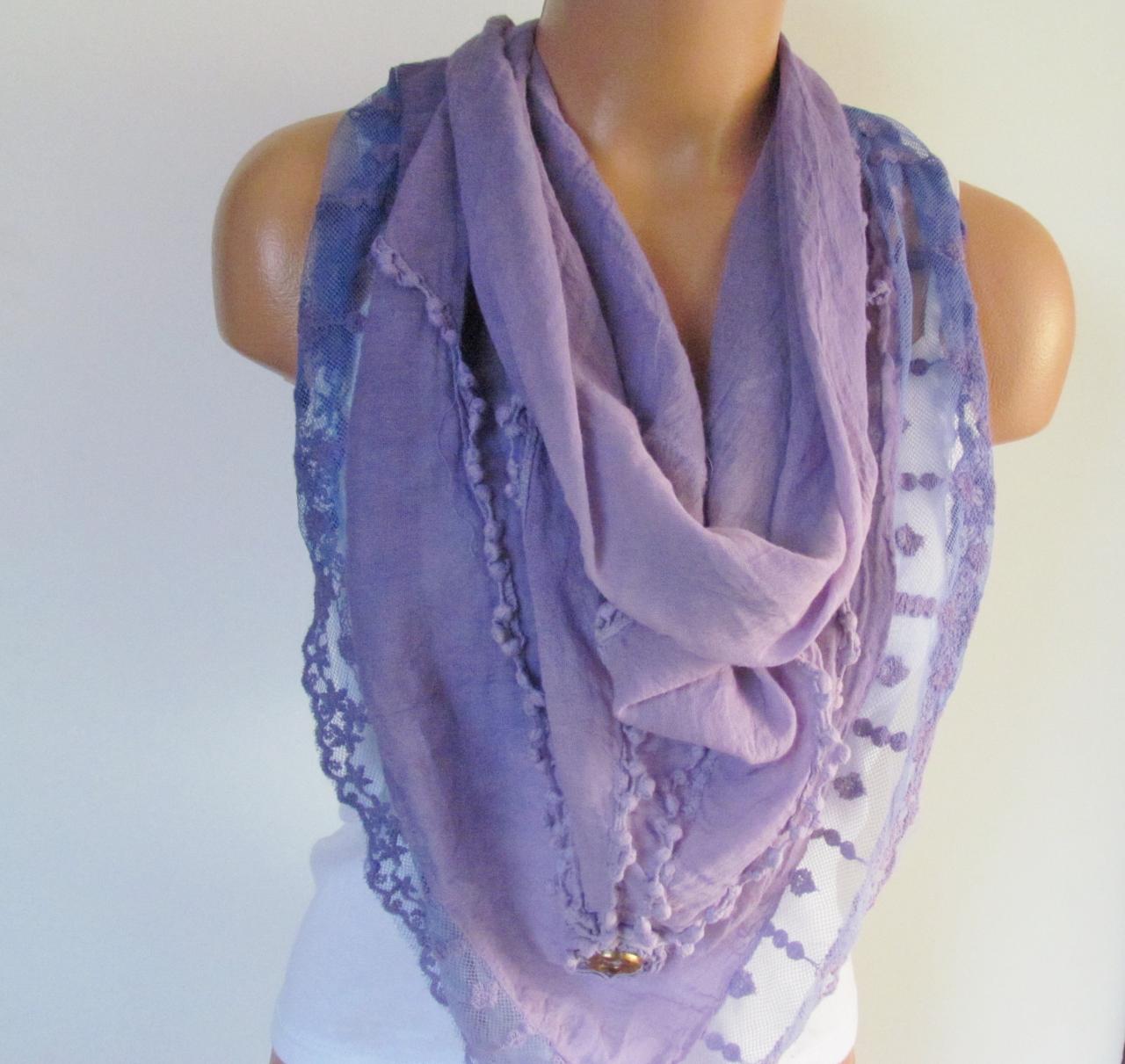 Lilac Triangle Scarf With LaceShawl ScarfCotton ScarfNew Season