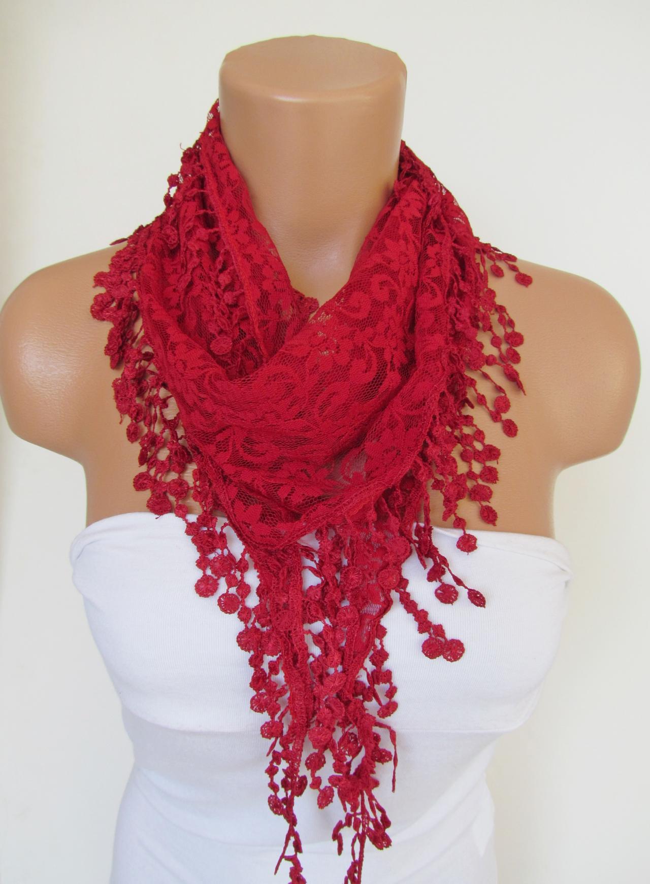 Red Long Scarf With FringeWinter Fashion ScarfHeadbandNecklace Infinity Scarf Winter