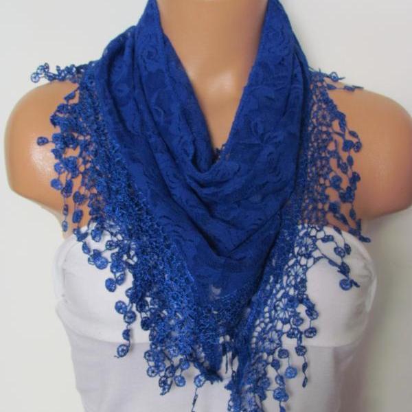 Royal Blue Long Scarf With FringeWinter Fashion ScarfHeadband