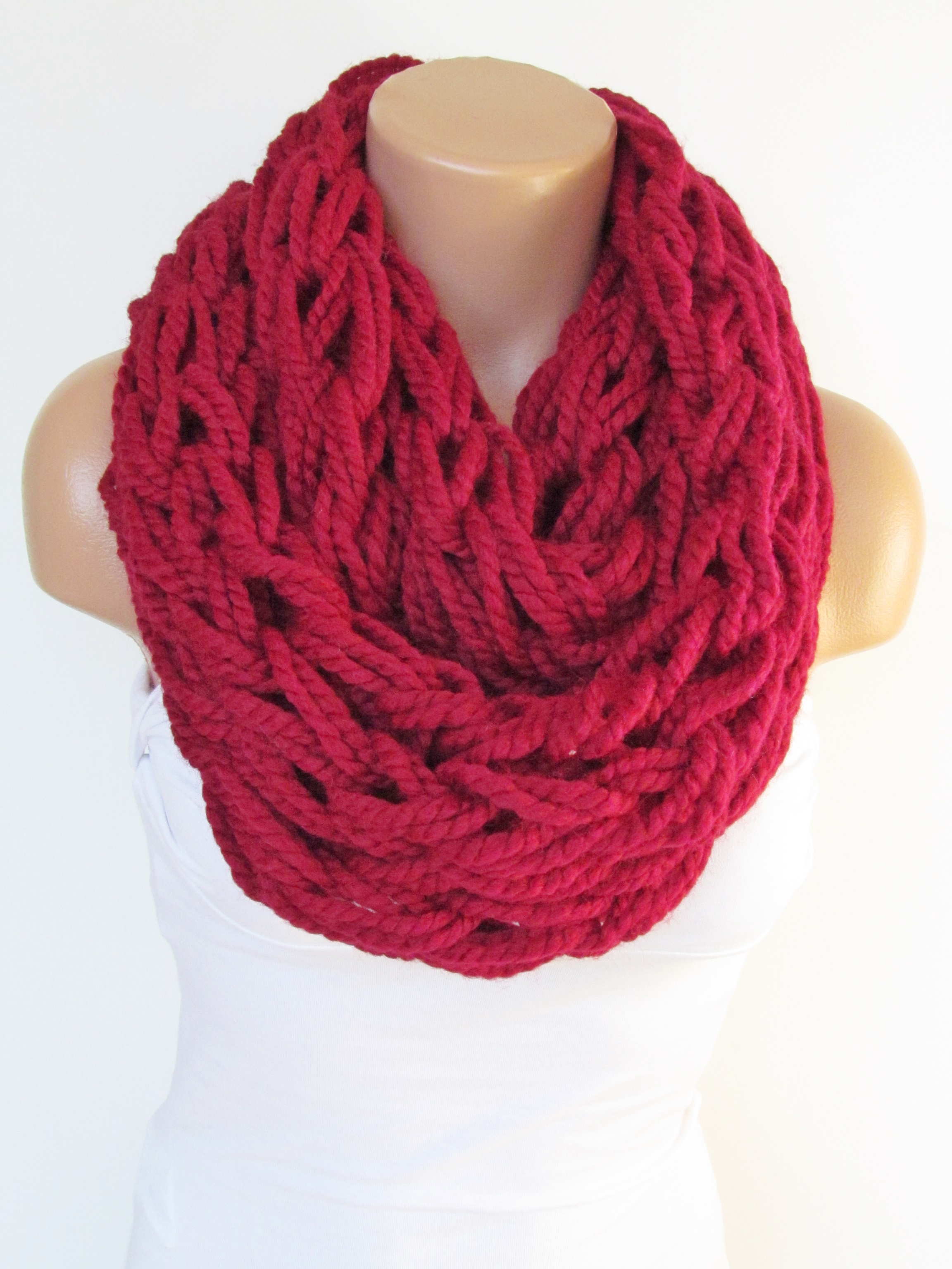 Infinity Red Scarfneckwarmerknitted Scarf Circle Loop Scarf Winter Accessories Fall Fashion 